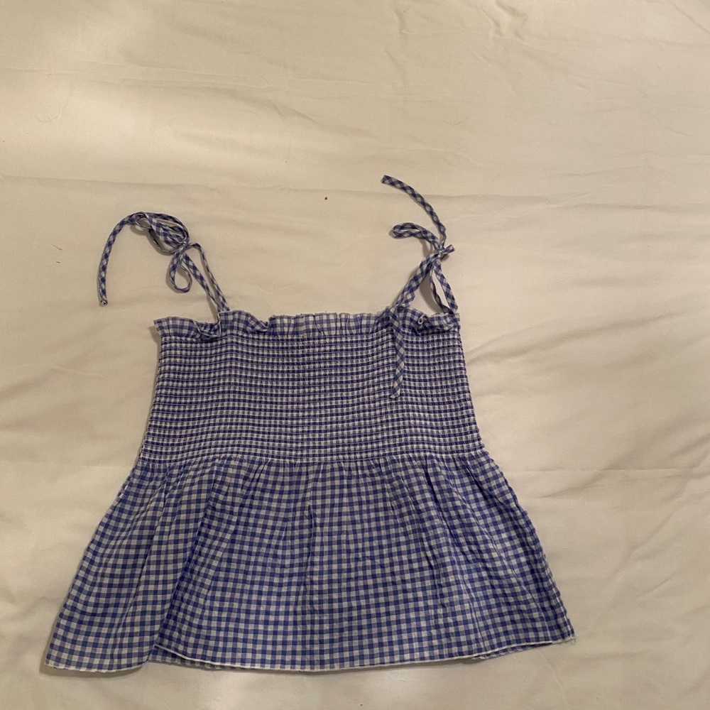 H&M blue and white checkered tie strap smock tank
